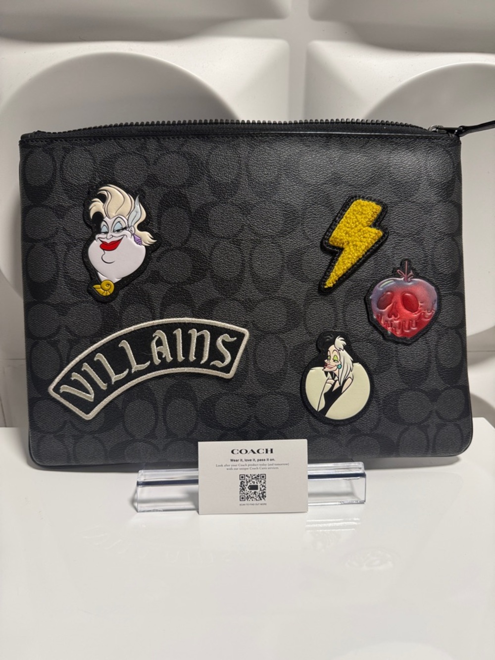 Coach Black Signature Canvas Pouch with Villains Patches